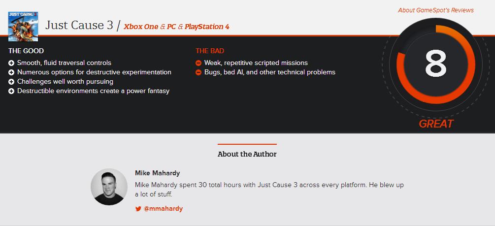 Just Cause 3 - Gamespot Score