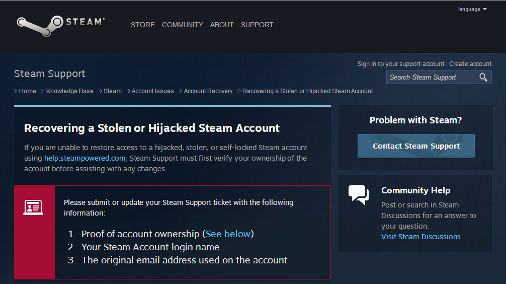 Steam Stolen Account Recovery